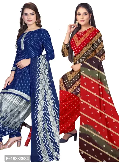 Navy Blue  Multicolor Crepe Printed Dress Material with Dupatta For Women (Combo pack of 2)