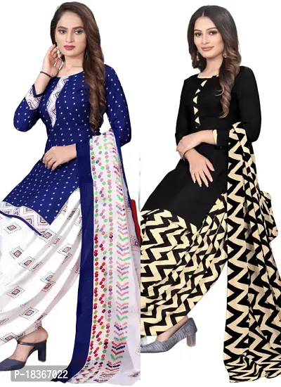 Navy Blue  Black Crepe Printed Dress Material with Dupatta For Women (Combo pack of 2)