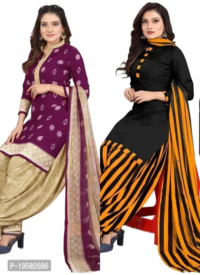 Purple  Black Crepe Printed Dress Material with Dupatta For Women (Combo pack of 2)-thumb0