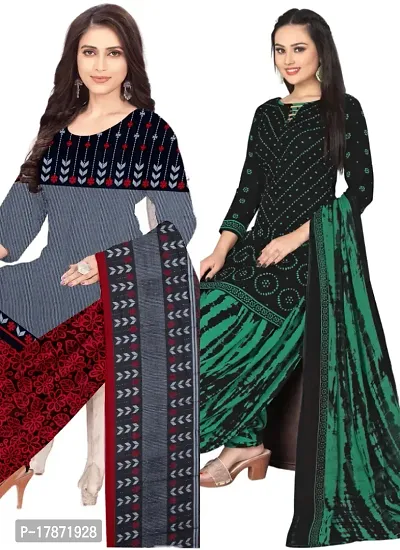 Grey  Black Crepe Printed Dress Material with Dupatta For Women (Combo pack of 2)