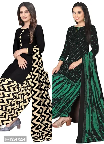 Black  Black Crepe Printed Dress Material with Dupatta For Women (Combo pack of 2)