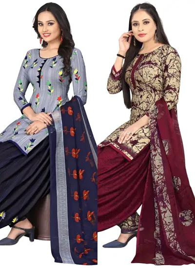 Stylish Crepe Digital Printed Unstitched Suits - pack of 2