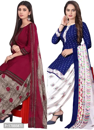 Maroon  Navy Blue Crepe Printed Dress Material with Dupatta For Women (Combo pack of 2)