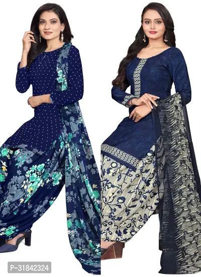 Elegant Multicoloured Cotton Printed Dress Material with Dupatta For Women (Combo Pack of 2)-thumb0