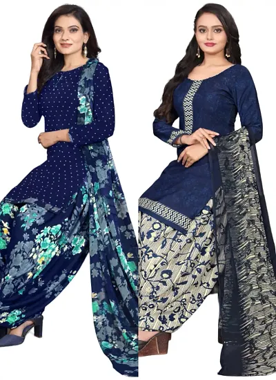 Stylish Cotton Blend Printed Unstitched Suits - Pack of 2