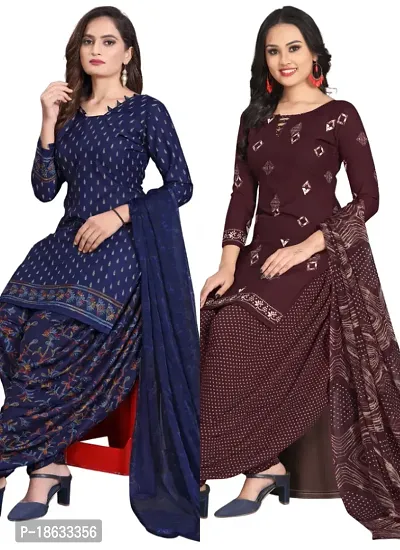 Navy Blue  Wine Crepe Printed Dress Material with Dupatta For Women (Combo pack of 2)