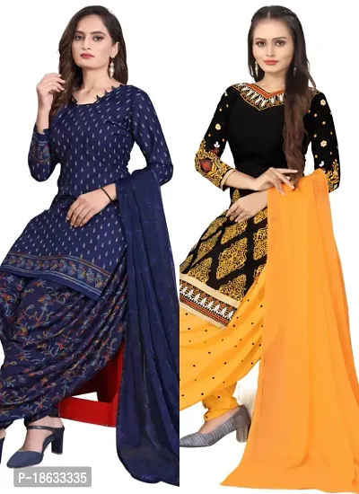 Navy Blue  Black Crepe Printed Dress Material with Dupatta For Women (Combo pack of 2)