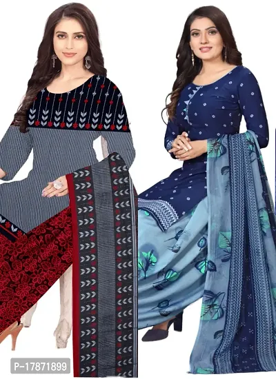 Grey  Blue Crepe Printed Dress Material with Dupatta For Women (Combo pack of 2)