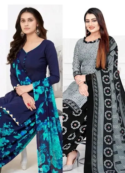 Unstitched Crepe Kurta Patiyala Dress Material with Dupatta (Combo Pack of 2)