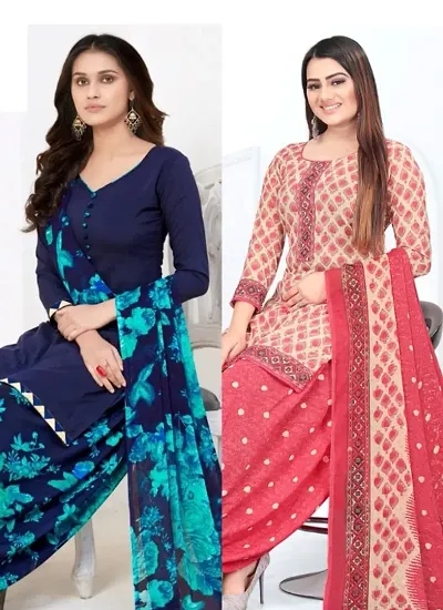 Unstitched Crepe Kurta Patiyala Dress Material with Dupatta (Combo Pack of 2)