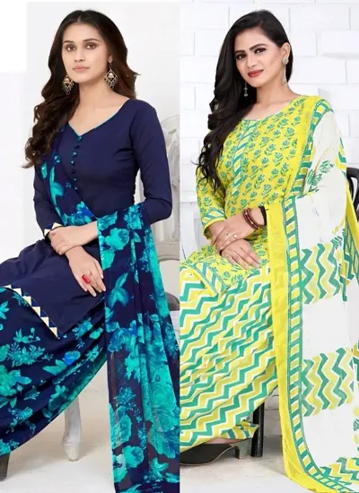 Stylish Crepe Printed Unstitched Suit - Pack of 2