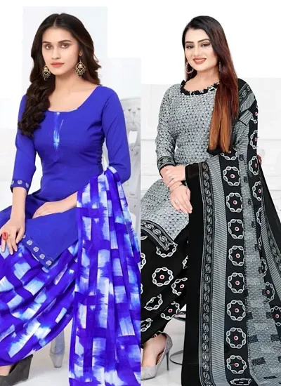 Unstitched Crepe Kurta Patiyala Dress Material with Dupatta (Combo Pack of 2)