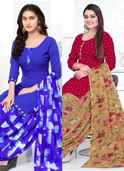 Unstitched Crepe Kurta Patiyala Dress Material with Dupatta (Combo Pack of 2)