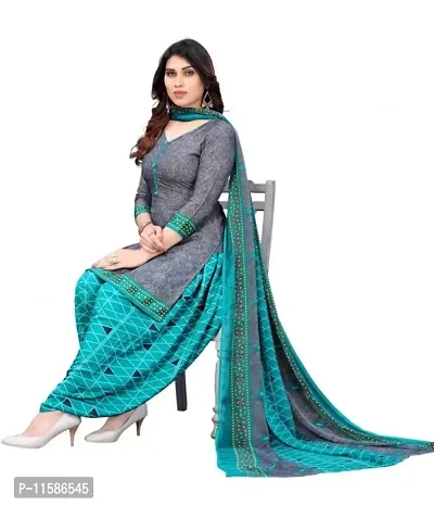 Unstitched Printed Crepe Kurta  Patiyala Dress Material with Dupatta-thumb4