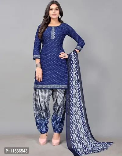 Unstitched Printed Crepe Kurta  Patiyala Dress Material with Dupatta-thumb0