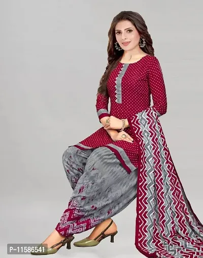 Unstitched Printed Crepe Kurta  Patiyala Dress Material with Dupatta-thumb0