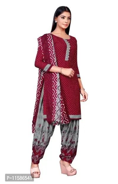 Unstitched Printed Crepe Kurta  Patiyala Dress Material with Dupatta-thumb3