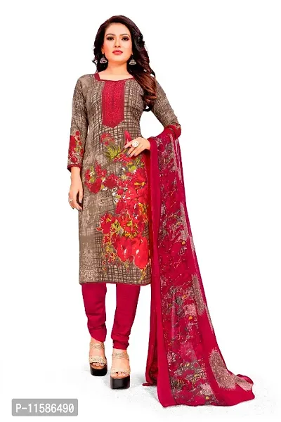 Unstitched Printed Crepe Kurta  Patiyala Dress Material with Dupatta-thumb0