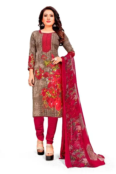 Trendy Women's Crepe Printed Dress Material with Dupatta