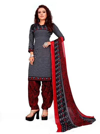 Stylish Unstitched Printed Crepe Dress Material With Dupatta Set
