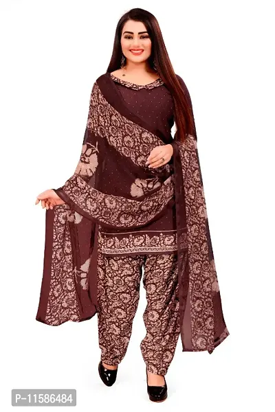 Unstitched Printed Crepe Kurta  Patiyala Dress Material with Dupatta