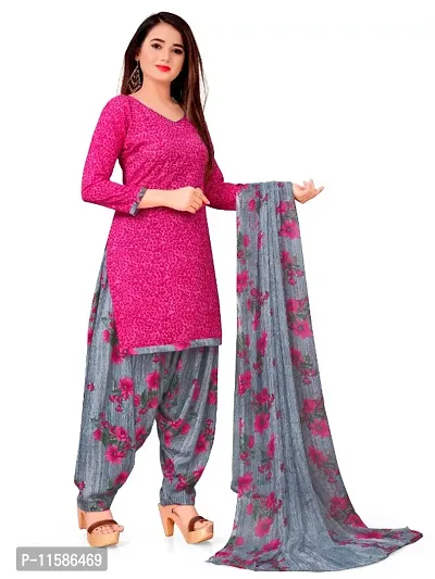 Unstitched Printed Crepe Kurta  Patiyala Dress Material with Dupatta-thumb4