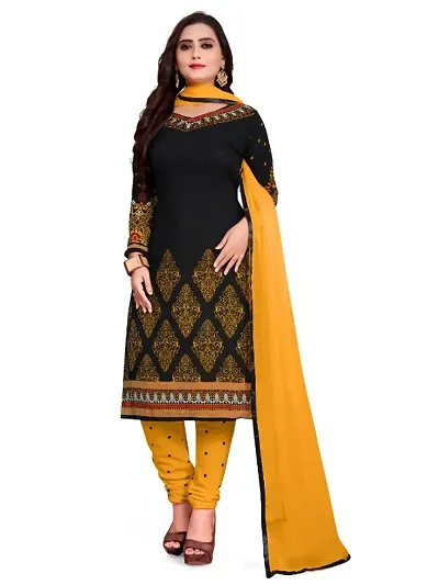 Elegant Printed Crepe Dress Material with Dupatta Set