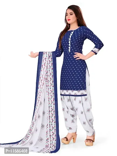 Unstitched Printed Crepe Kurta  Patiyala Dress Material with Dupatta-thumb5