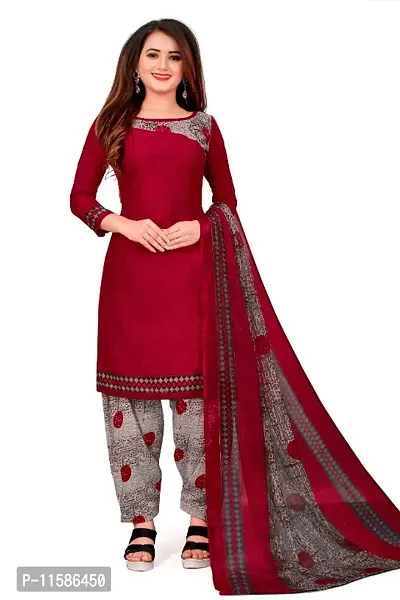 Unstitched Printed Crepe Kurta  Patiyala Dress Material with Dupatta