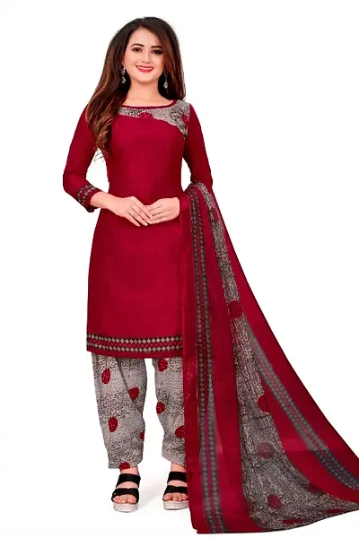 Straight Style Crepe Printed Dress Material With Dupatta