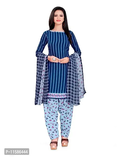 Unstitched Printed Crepe Kurta  Patiyala Dress Material with Dupatta