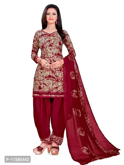 Unstitched Printed Crepe Kurta  Patiyala Dress Material with Dupatta-thumb0