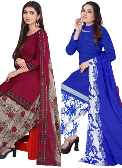 New Fancy Crepe Printed Dress Material with Dupatta (Combo pack of 2)