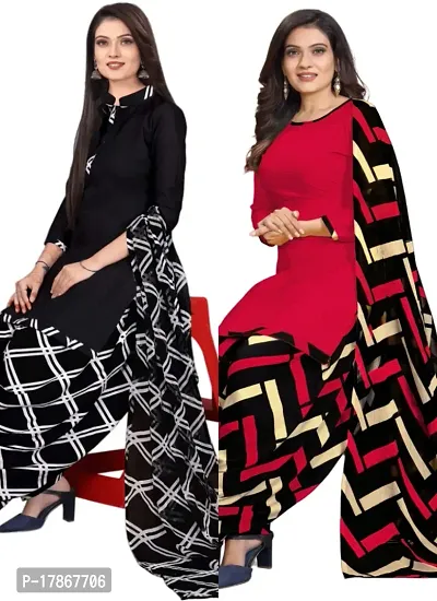 Black  Red Crepe Printed Dress Material with Dupatta For Women (Combo pack of 2)