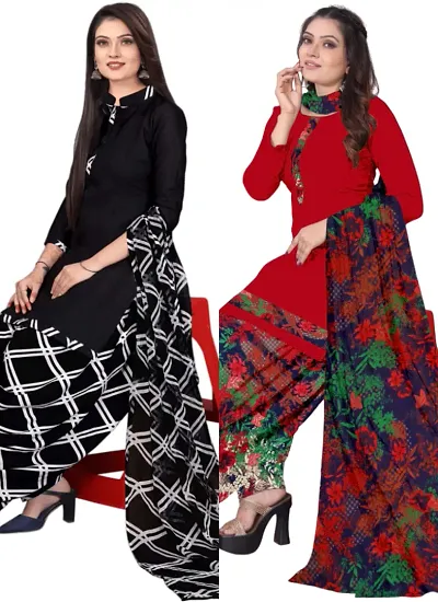 New Fancy Crepe Printed Dress Material with Dupatta (Combo pack of 2)