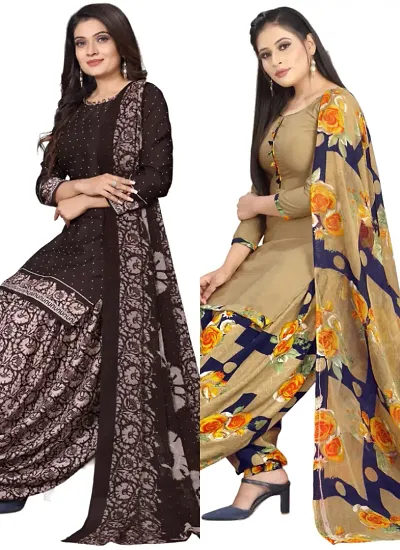 Stylish Crepe Digital Printed Unstitched Suits - Pack Of 2