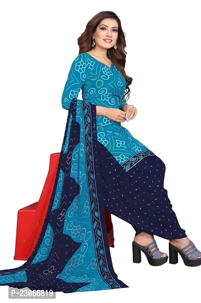 Elegant Blue Crepe Printed Dress Material with Dupatta For Women