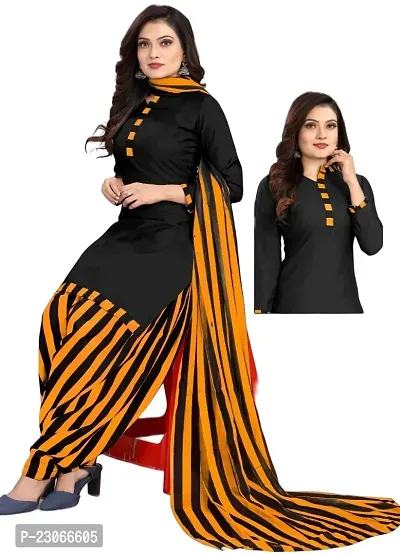 Elegant Black Crepe Printed Dress Material with Dupatta For Women