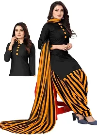 Elegant Black Crepe Printed Dress Material with Dupatta For Women-thumb1