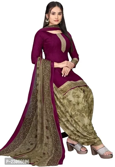 Elegant Purple Crepe Printed Dress Material with Dupatta For Women