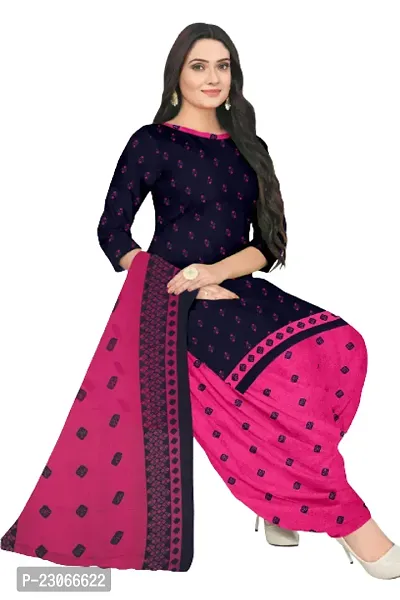 Elegant Navy Blue Crepe Printed Dress Material with Dupatta For Women