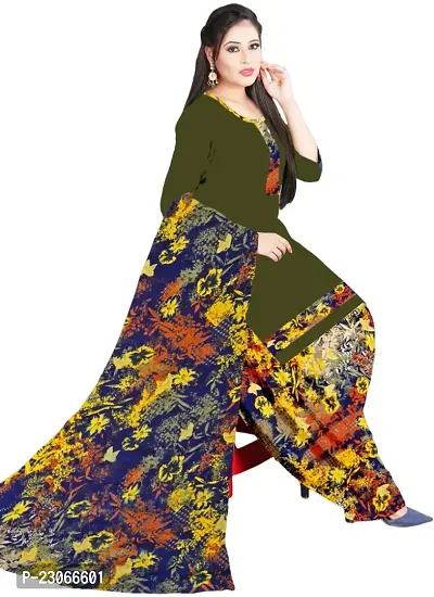 Elegant Green Crepe Printed Dress Material with Dupatta For Women-thumb0
