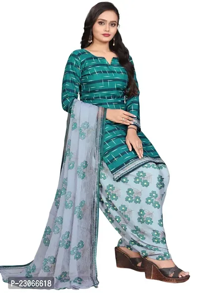 Elegant Teal Crepe Printed Dress Material with Dupatta For Women