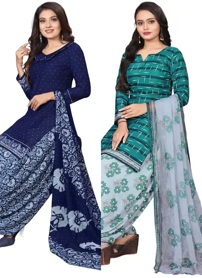 Stylish Cotton Blend Printed Unstitched Suits - Pack of 2