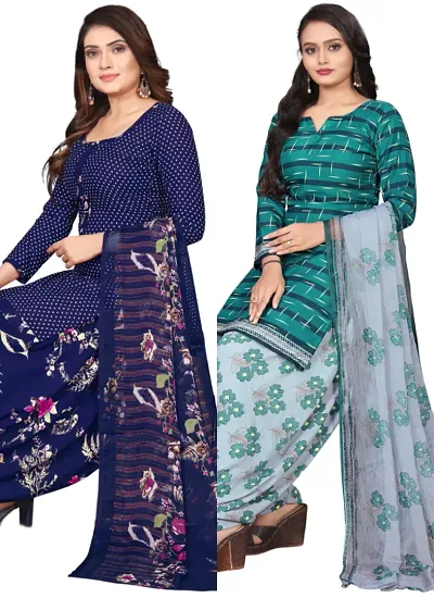 Stylish Cotton Printed Unstitched Suits - Pack of 2