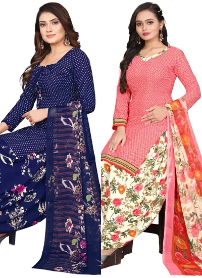 Stylish Cotton Printed Unstitched Suits - Pack of 2