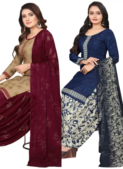 Stylish Cotton Printed Unstitched Suits - Pack of 2