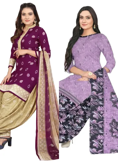 Stylish Cotton Printed Unstitched Suits - Pack of 2