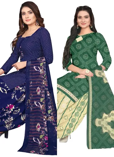 Stylish Cotton Printed Unstitched Suits - Pack of 2