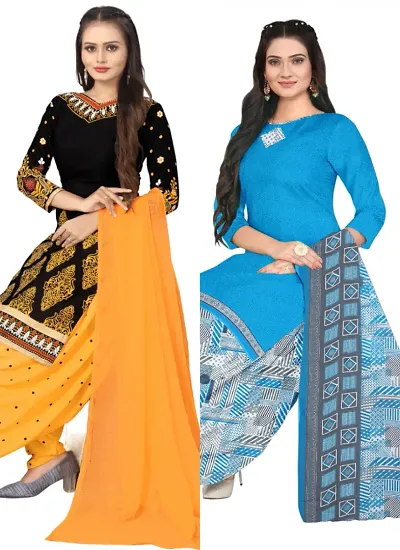 Stylish Cotton Printed Unstitched Suits - Pack of 2